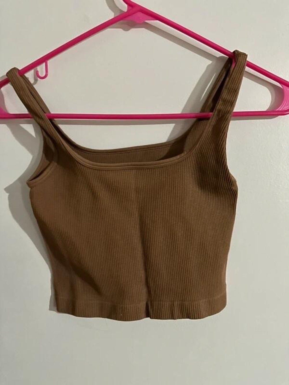 Brown Ribbed Tank Crop Top - Women's Casual Summer Top